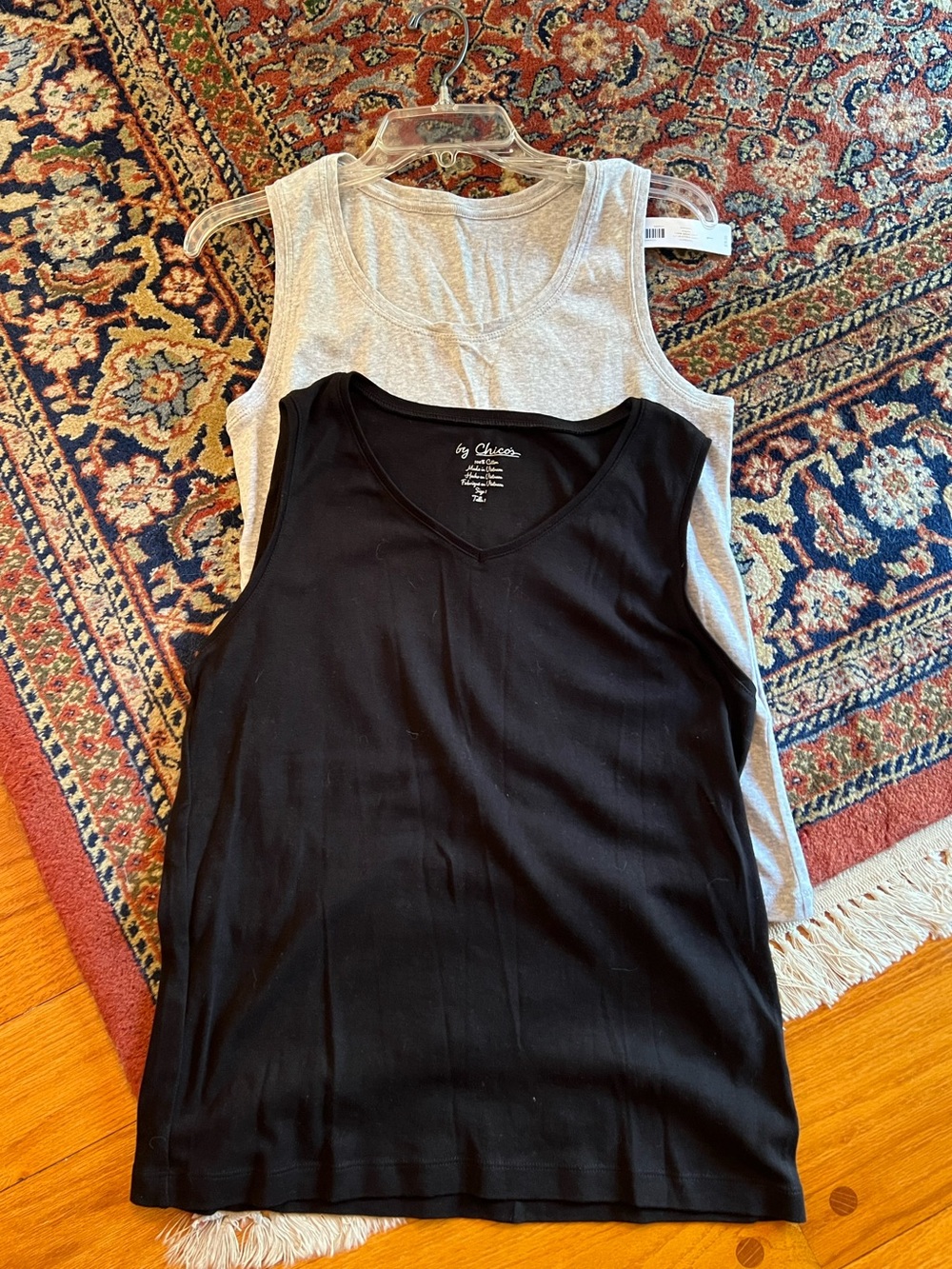 2 NWT Chico’s size 1 100% cotton tank tops grey and black